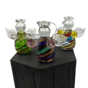Vintage Hand Blown Mini Instrumental Angel Colorful Figurines Ornaments 3 Piece